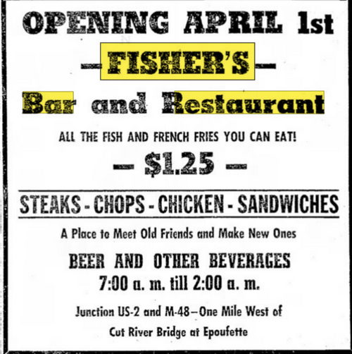 Cut River Inn (Fishers Bar and Restaurant, Callihans) - Mar 31 1954 Article